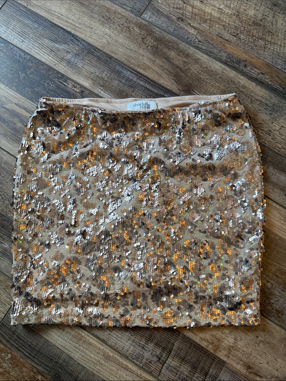 Charlotte Russe - Sequin Mini Skirt Stretch Lined - Gold - M